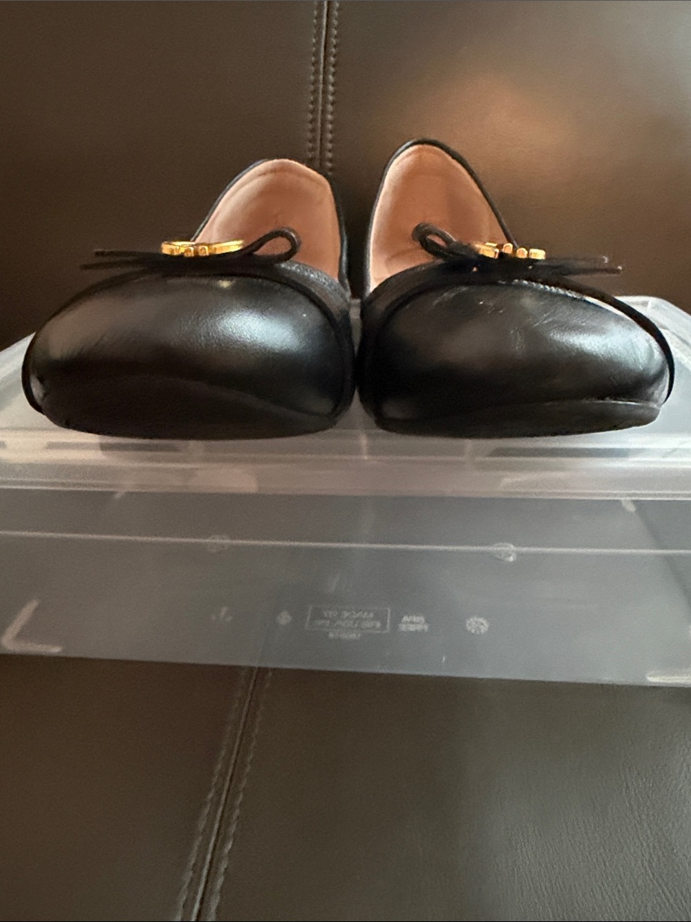 Cole Haan Black Leather Ballet Flats with Gold Double-H Logo - Picture 5 of 10